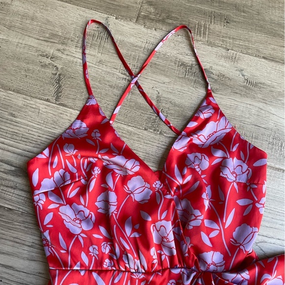 Lovers+ Friends Kamala Floral Print Mini Dress Red/Lilac Color Zipper Back SZ S - Picture 8 of 15